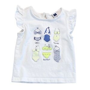 Janie and Jack White Tee with Blue and Neon Green Accents | Baby Girl 12 Months